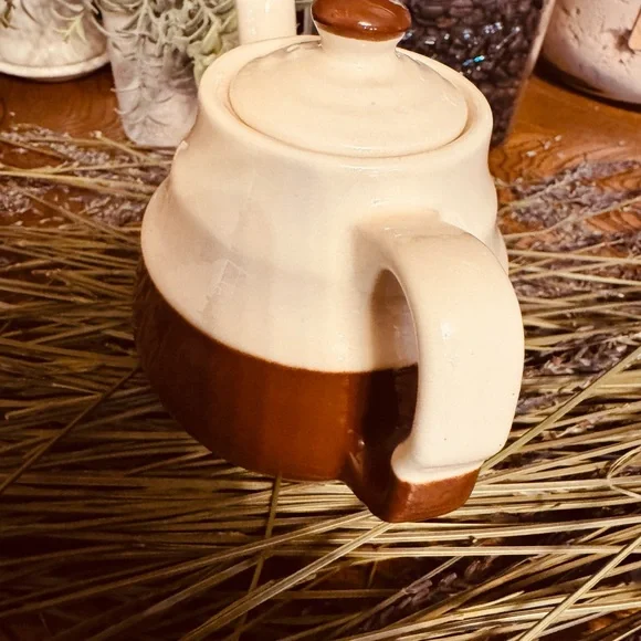 VTG MCM Oxford Stoneware Two-Tone Gloss Ceramic Teapot Farmhouse Cottage Core - Picture 4 of 8
